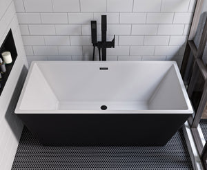 Black Matte Single Lever Floor Mounted Tub Filler Mixer w Hand Held Shower Head