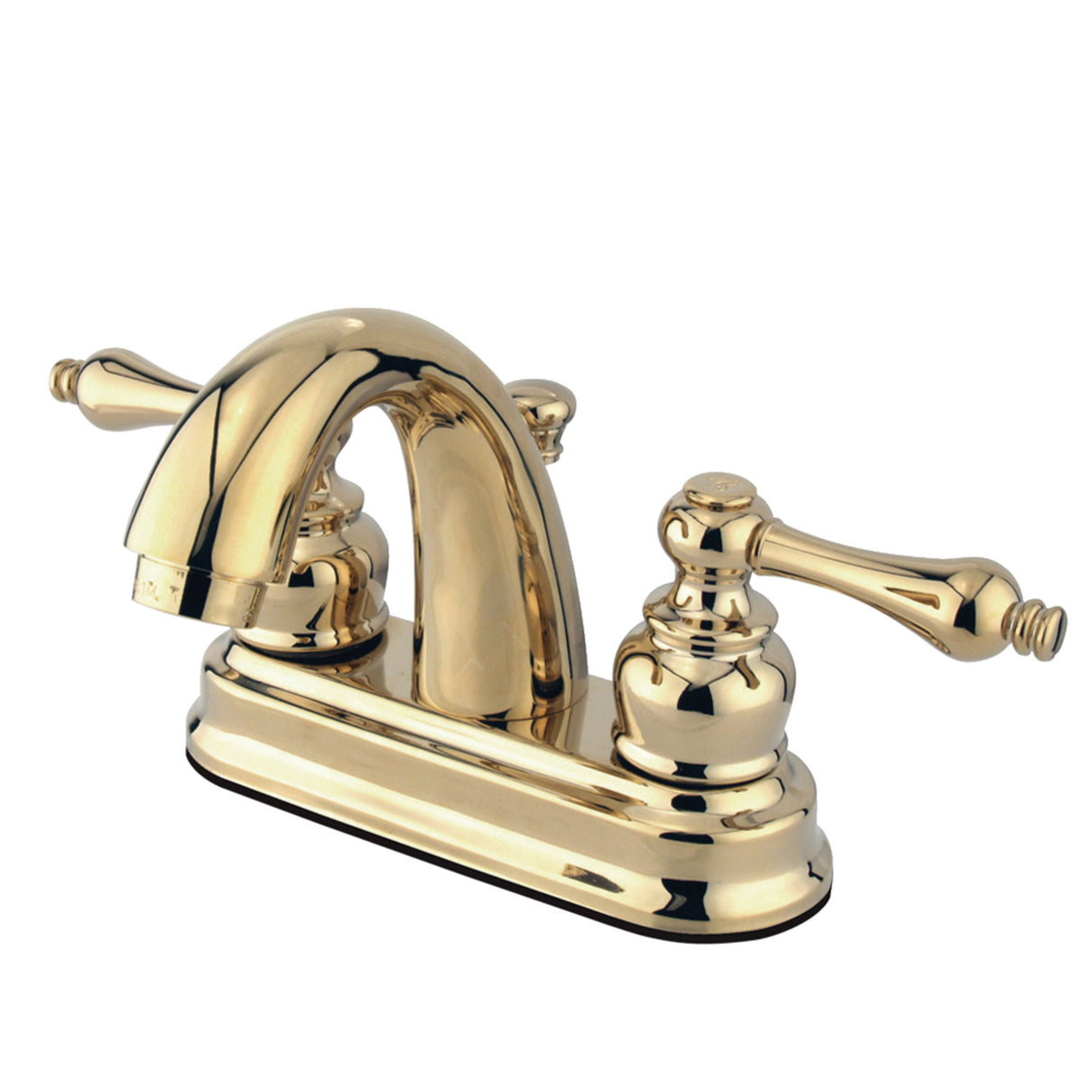 Restoration KB5612AL Two-Handle 3-Hole Deck Mount 4" Centerset Bathroom Faucet with Plastic Pop-Up, Polished Brass