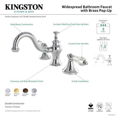 Kingston Brass KC7161WLL 8 in. Widespread Bathroom Faucet, Polished Chrome