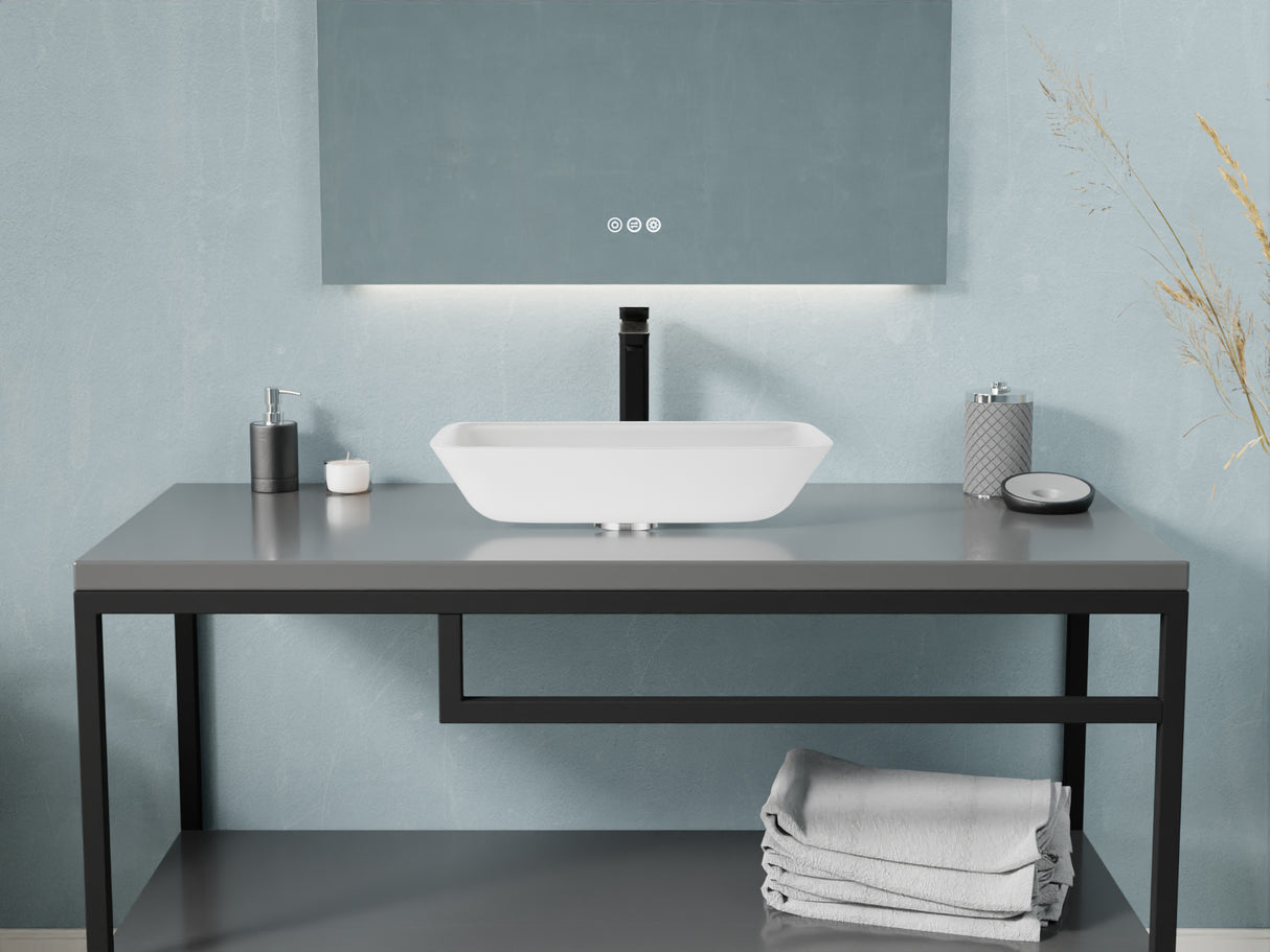 ANZZI LS-AZ910 Innovio Rectangle Glass Vessel Bathroom Sink with White Finish