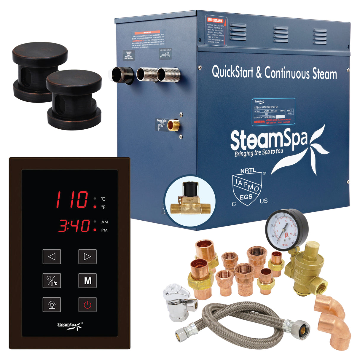 SteamSpa Premium 10.5 KW QuickStart Acu-Steam Bath Generator Package with Built-in Auto Drain in Oil Rubbed Bronze PRT1050OB-A