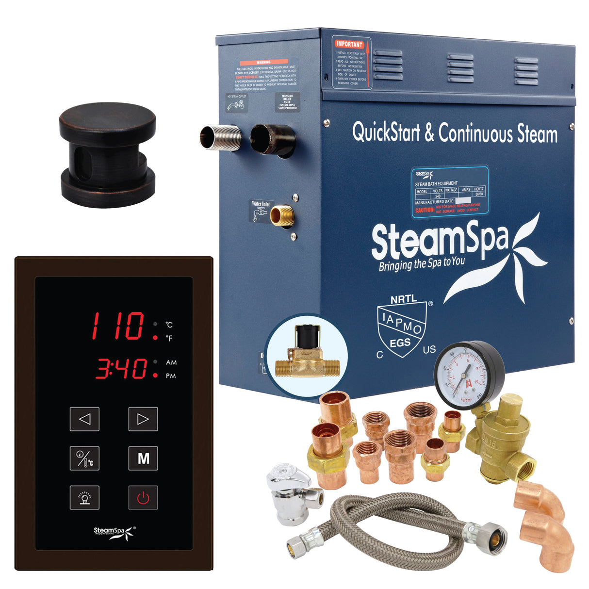 SteamSpa Premium 4.5 KW QuickStart Acu-Steam Bath Generator Package with Built-in Auto Drain in Oil Rubbed Bronze PRT450OB-A
