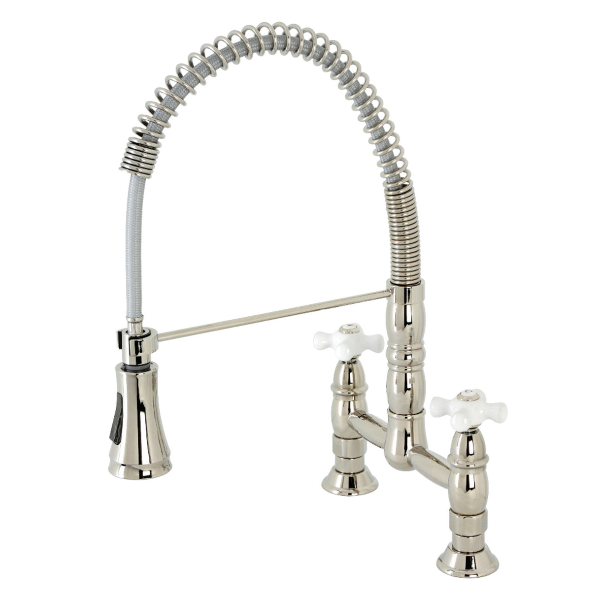 Gourmetier GS1276PX Heritage Two-Handle Deck-Mount Pull-Down Sprayer Kitchen Faucet, Polished Nickel