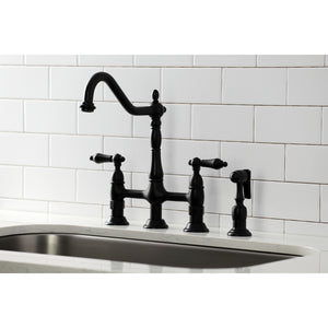 Kingston Brass KS1270ALBS Heritage Bridge Kitchen Faucet with Brass Sprayer, Matte Black