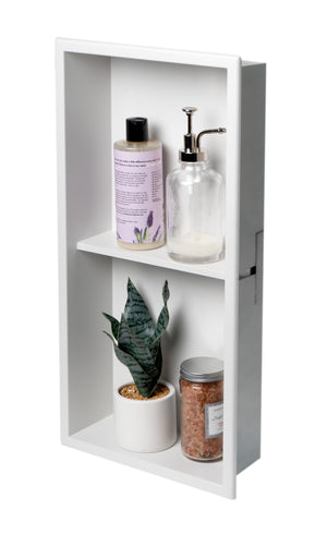 ALFI brand 12 x 24 White Matte Stainless Steel Vertical Double Shelf Bath Shower Niche