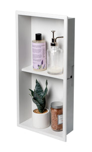 ALFI brand 12 x 24 White Matte Stainless Steel Vertical Double Shelf Bath Shower Niche