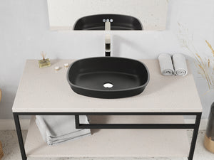 ANZZI LS-AZ913MB Ariadne Rectangle Glass Vessel Bathroom Sink with Matte Black Finish (Showroom Display for Sale)