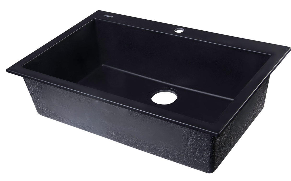 ALFI brand AB3020DI-BLA Black 30" Drop-In Single Bowl Granite Composite Kitchen Sink