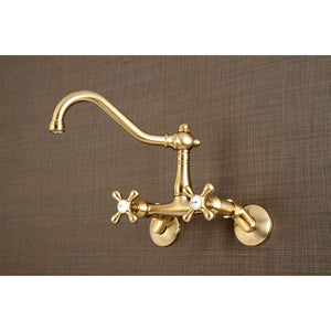 Kingston Brass KS3227AX Vintage 6" Adjustable Center Wall Mount Kitchen Faucet, Brushed Brass