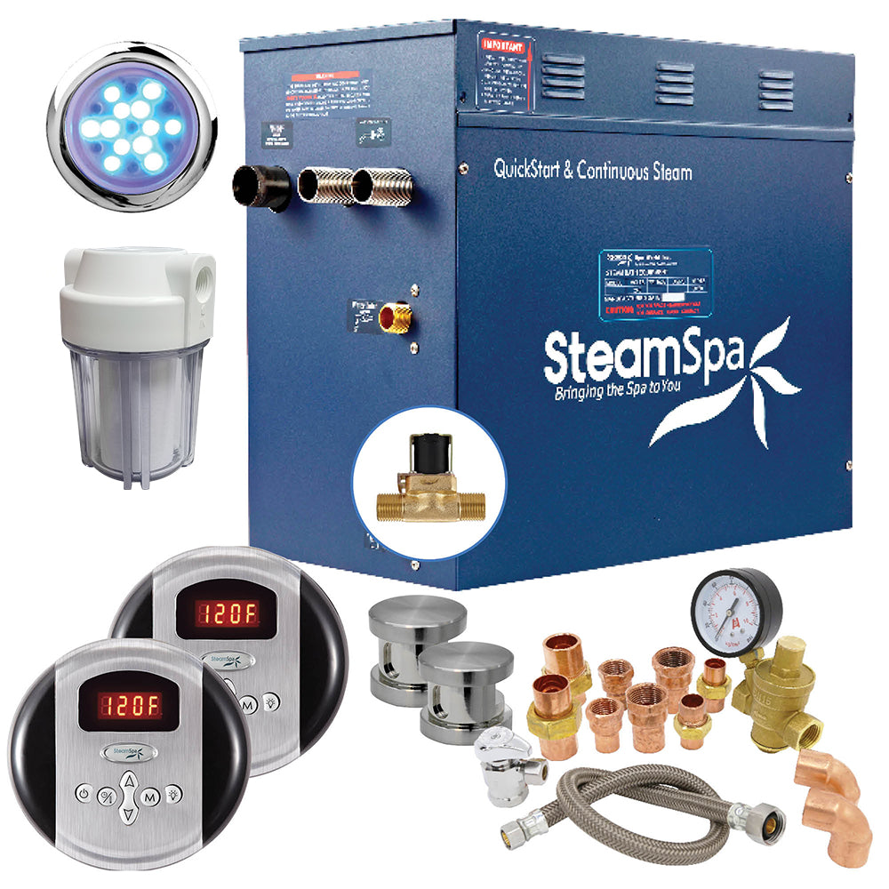 SteamSpa Executive 12 KW QuickStart Acu-Steam Bath Generator Package with Built-in Auto Drain in Brushed Nickel EXR1200BN-A