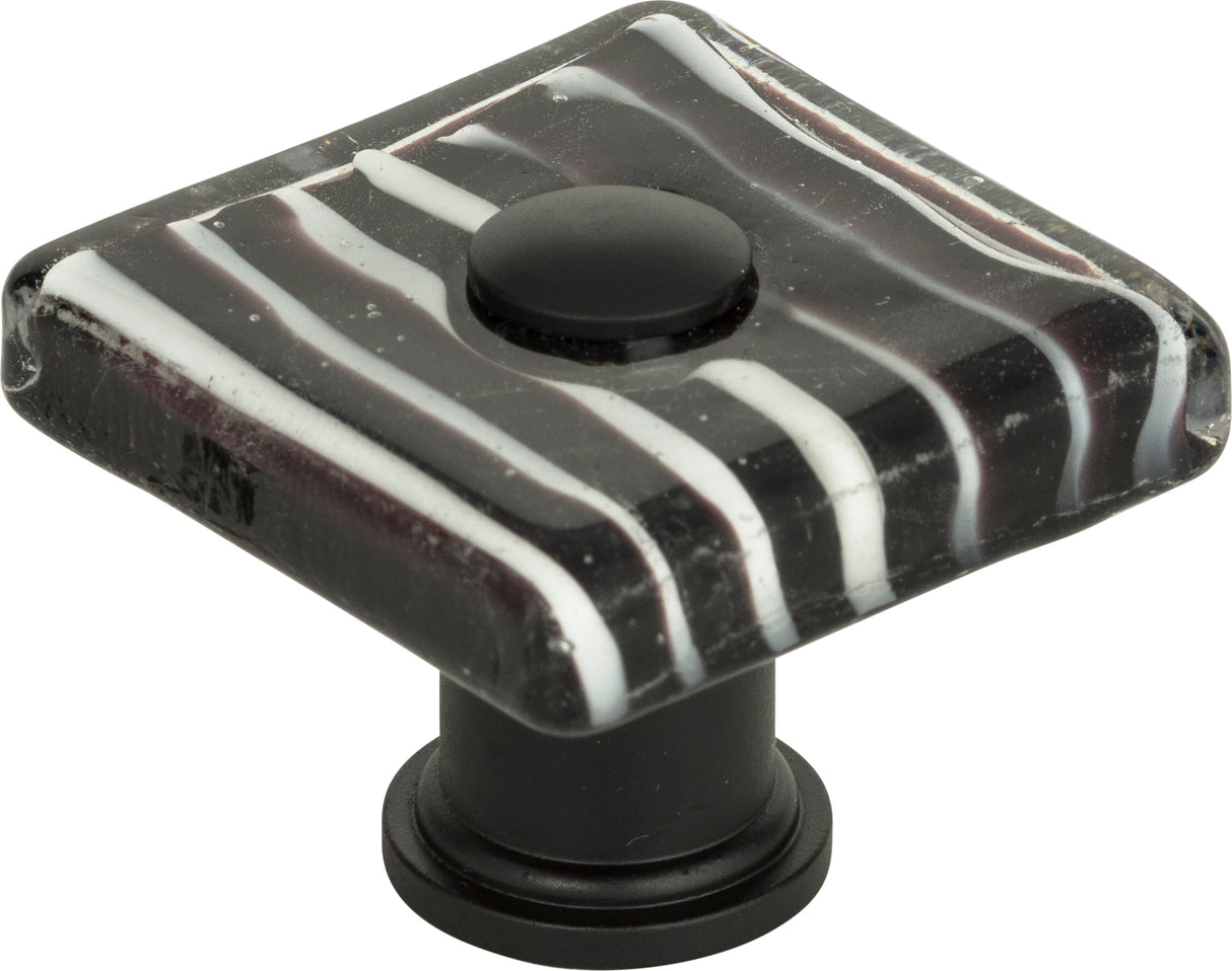 Atlas Homewares Zebra Glass Square Knob 1 1/2 Inch Matte Black