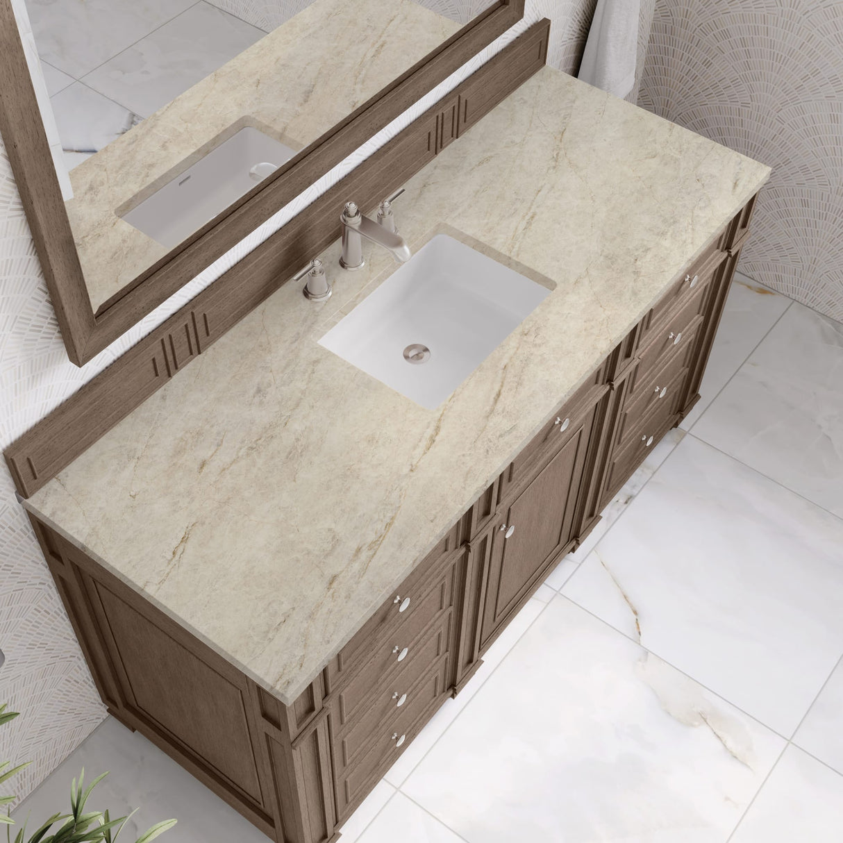 Bristol 60" Single Vanity Whitewashed Walnut, w/ 3 CM Tajnar Eclos Top