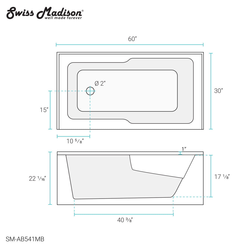 Voltaire 60" X 30" Left-Hand Drain Alcove Bathtub with Apron in Matte Black