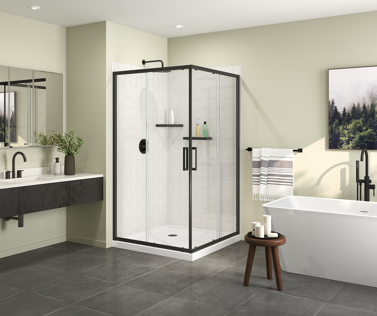 MAAX 137451-900-340-000 Radia Square 42 x 42 x 71 ½ in. 6 mm Sliding Shower Door for Corner Installation with Clear glass in Matte Black