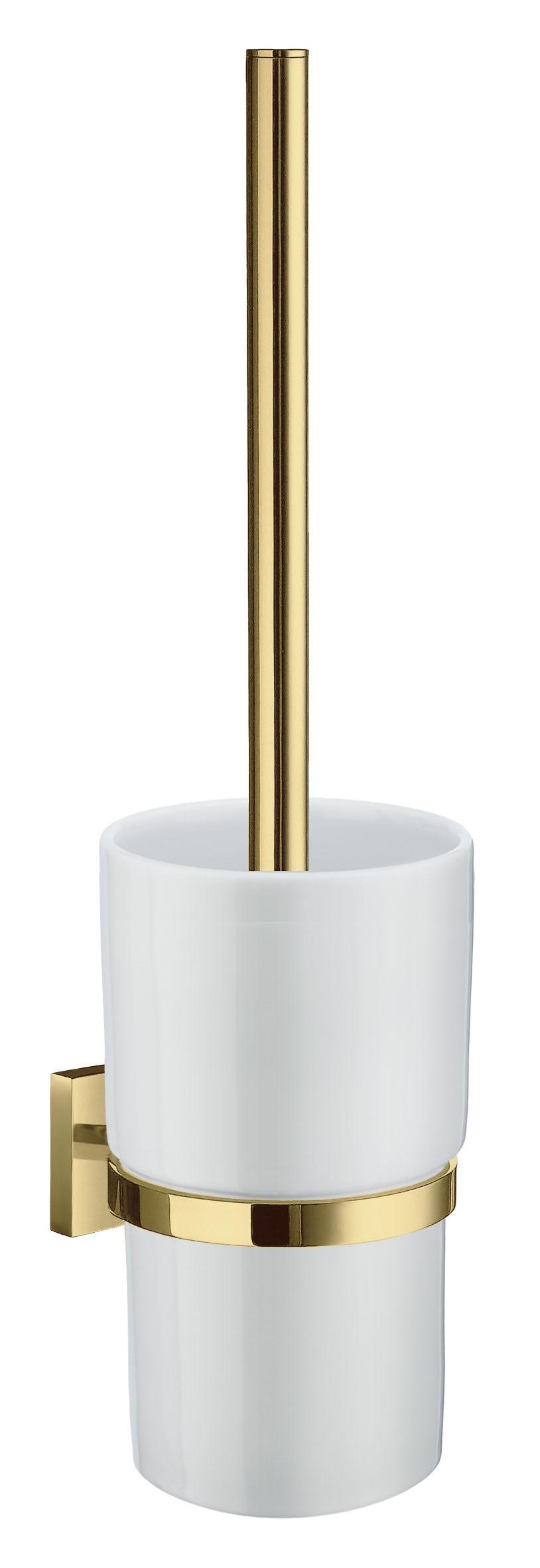 Smedbo House Toilet Brush including Container in Frosted Glass wall mounted in Polished Brass