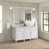 Lorelai 60" Double Vanity, Bright White, w/ 3 CM Siberian Silestone Top w/FreePower Wireless Charger