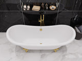 ANZZI FT-AZ132BG Falco 5.8 ft. Claw Foot One Piece Acrylic Freestanding Soaking Bathtub in Glossy White with Brushed Gold Feet