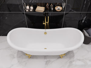 ANZZI FT-AZ132BG Falco Claw Foot 67" One Piece Acrylic Freestanding Soaking Bathtub in Glossy White with Brushed Gold Feet