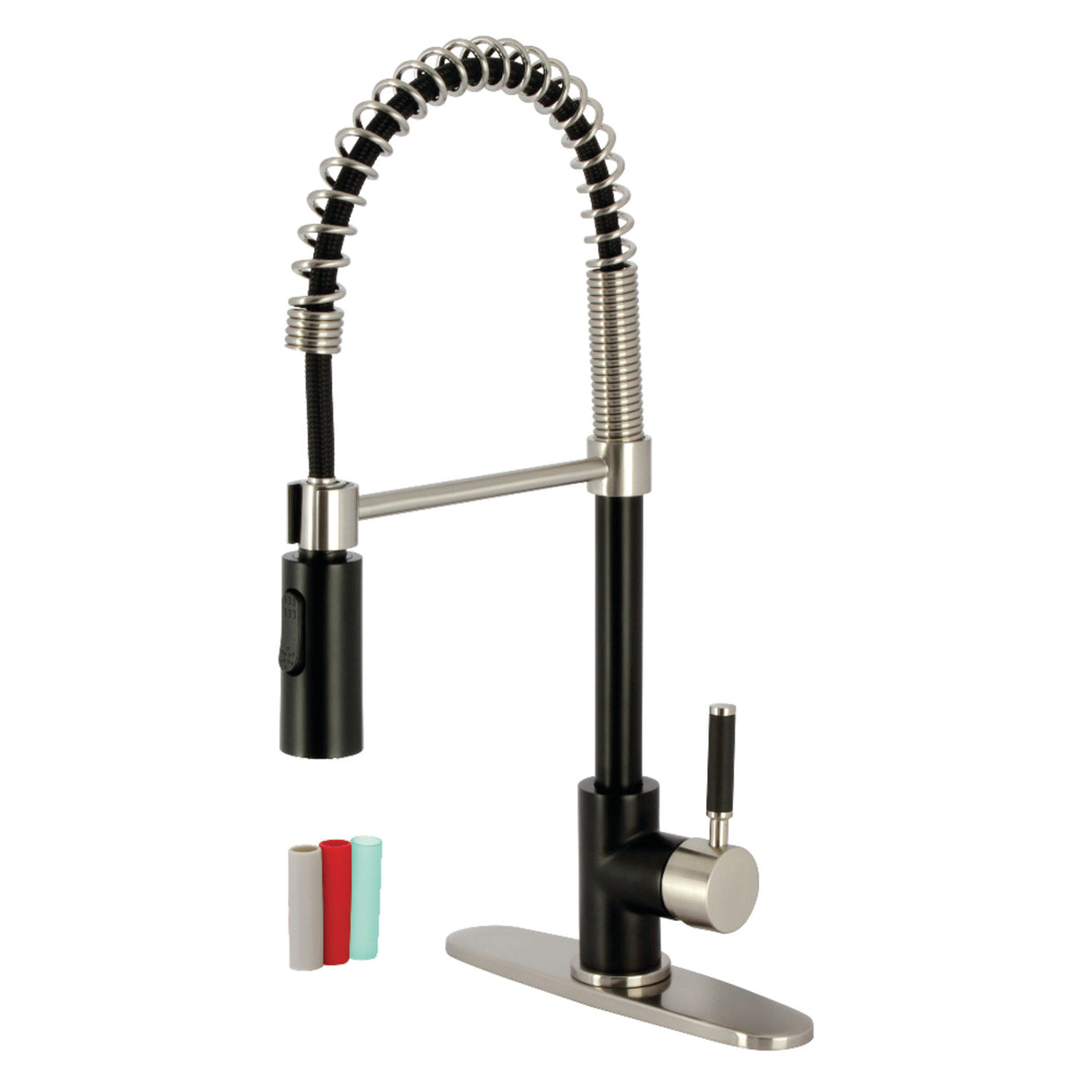 Gourmetier LS8779DKL Kaiser Single-Handle Pre-Rinse Kitchen Faucet, Matte Black/Brushed Nickel