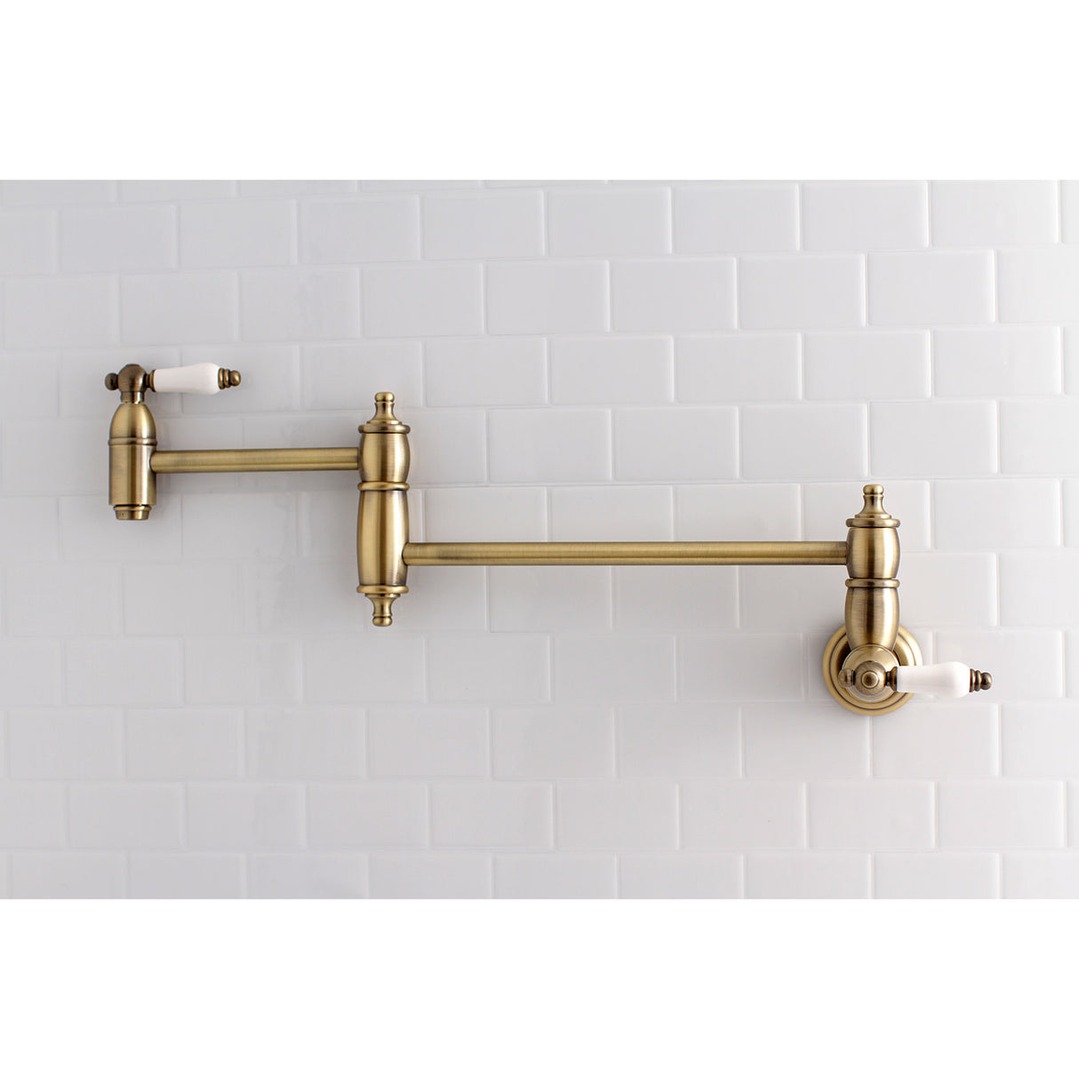 Kingston Brass KS3103PL Restoration Wall Mount Pot Filler Kitchen Faucet, Antique Brass