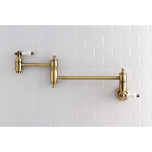 Kingston Brass KS3103PL Restoration Wall Mount Pot Filler Kitchen Faucet, Antique Brass