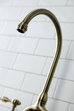Kingston Brass KS7793TALBS Tudor Bridge Kitchen Faucet with Brass Sprayer, Antique Brass