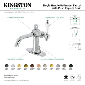 Kingston Brass KSD154KLPN Nautical Single-Handle Bathroom Faucet with Push Pop-Up, Polished Nickel
