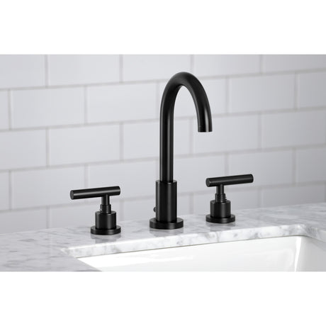 Kingston Brass FSC8920CML Manhattan Widespread Bathroom Faucet with Brass Pop-Up, Matte Black