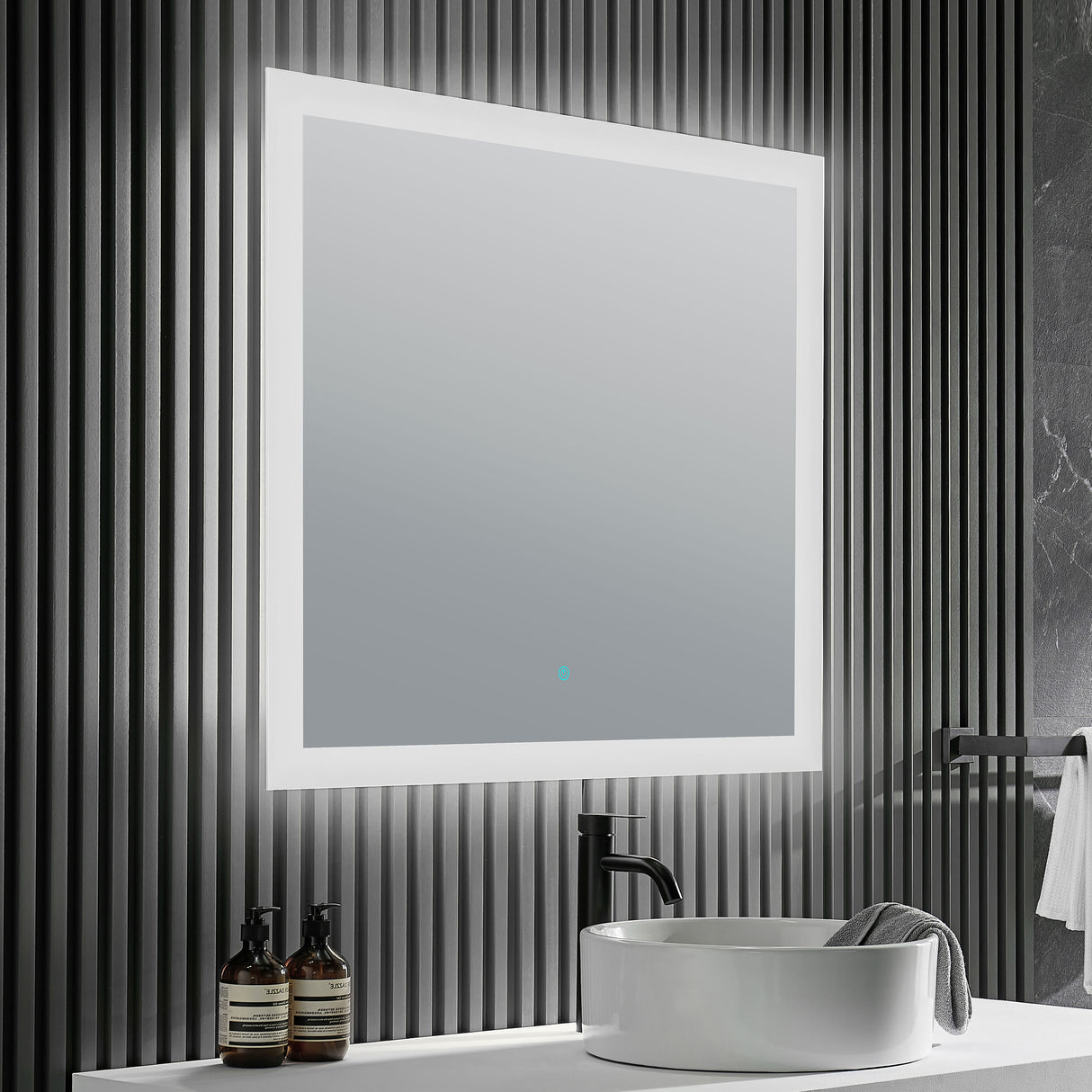 ANZZI BA-LMDFX008AL Mars 32 in. x 30 in. Frameless Rectangular LED Bathroom Mirror with Defogger in Silver