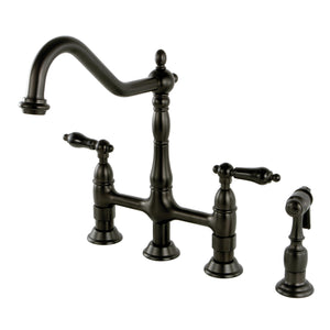 Kingston Brass KS1275PKLBS Duchess Bridge Kitchen Faucet with Brass Sprayer, Oil Rubbed Bronze