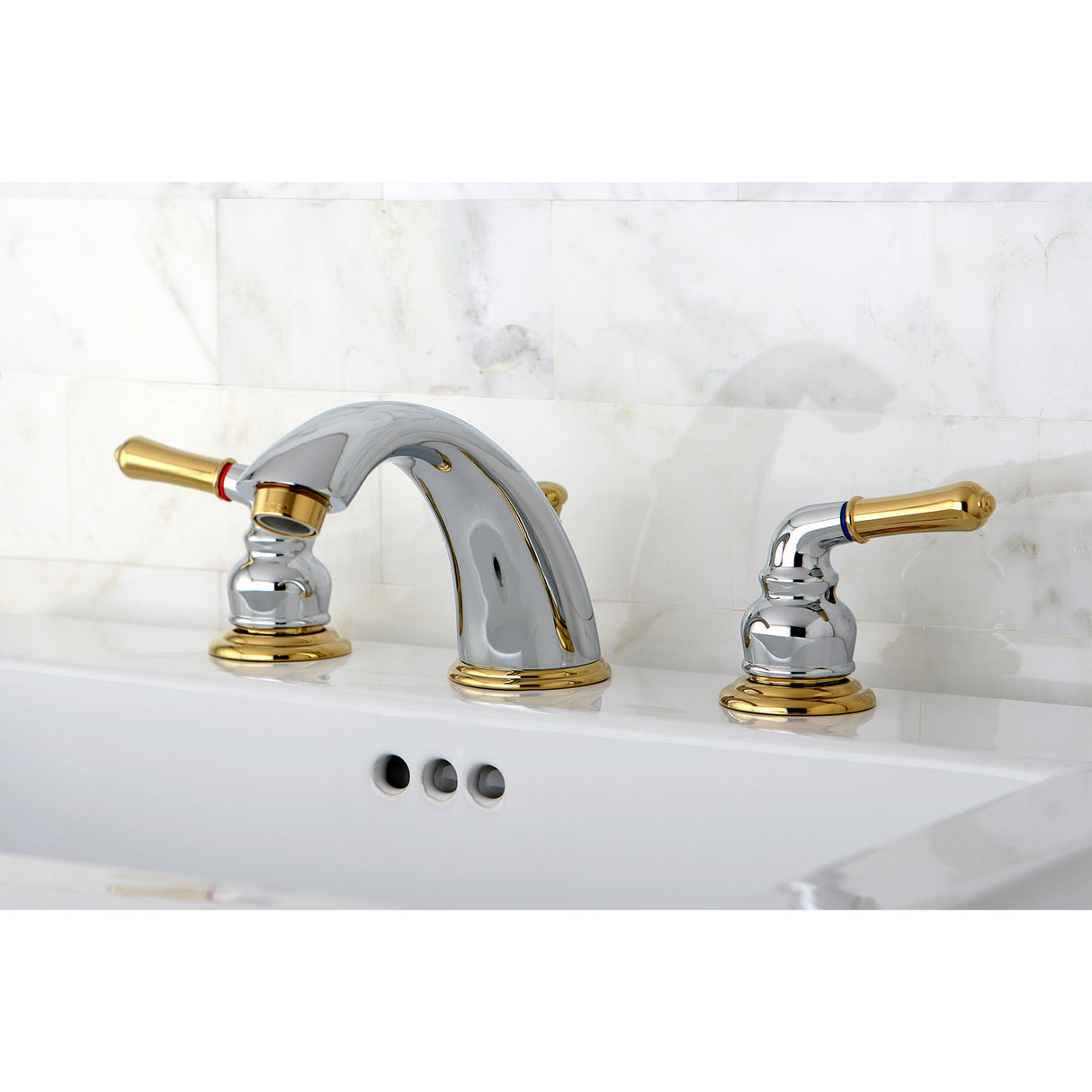 Kingston Brass KB964 Magellan Widespread Bathroom Faucet with Retail Pop-Up, Polished Chrome/Polished Brass