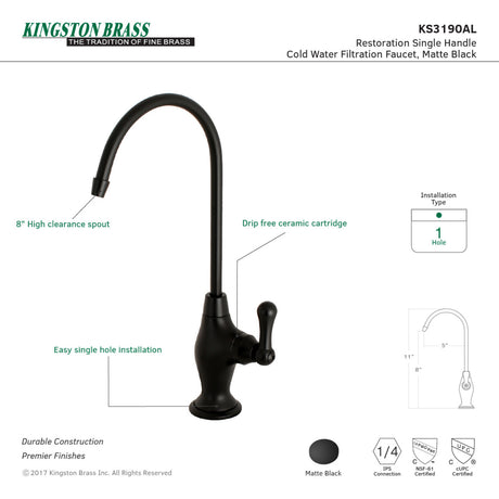 Kingston Brass KS3190AL Restoration Single Handle Water Filtration Faucet, Matte Black