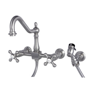 Kingston Brass KS1248AXBS Heritage Wall Mount Bridge Kitchen Faucet with Brass Spray, Brushed Nickel
