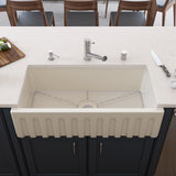 ALFI brand AB3618HS-B  36 inch Biscuit Reversible Smooth / Fluted Single Bowl Fireclay Farm Sink