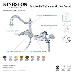 Kingston Brass KS1241PLBS Heritage Wall Mount Bridge Kitchen Faucet with Brass Spray, Polished Chrome