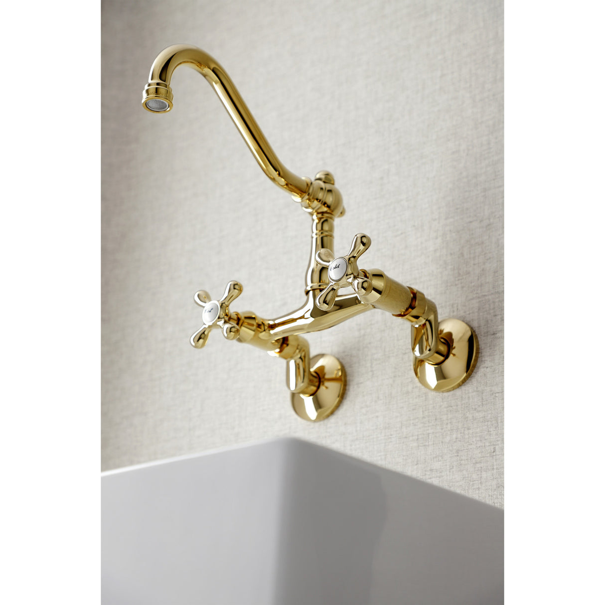 Kingston Brass KS3222AX Vintage 6" Adjustable Center Wall Mount Kitchen Faucet, Polished Brass