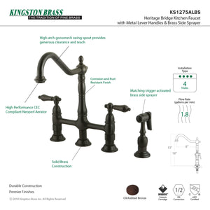 Kingston Brass KS1275ALBS Heritage Bridge Kitchen Faucet with Brass Sprayer, Oil Rubbed Bronze
