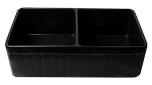 Black Matte Smooth Apron 33" x 18" Double Bowl Fireclay Farm Sink