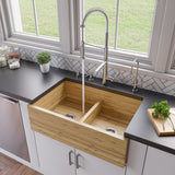 ALFI brand AB3321 33" Double Bowl Bamboo Kitchen Farm Sink