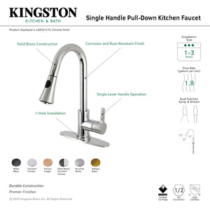 Gourmetier LS8720CTL Continental Single-Handle Pull-Down Kitchen Faucet, Matte Black