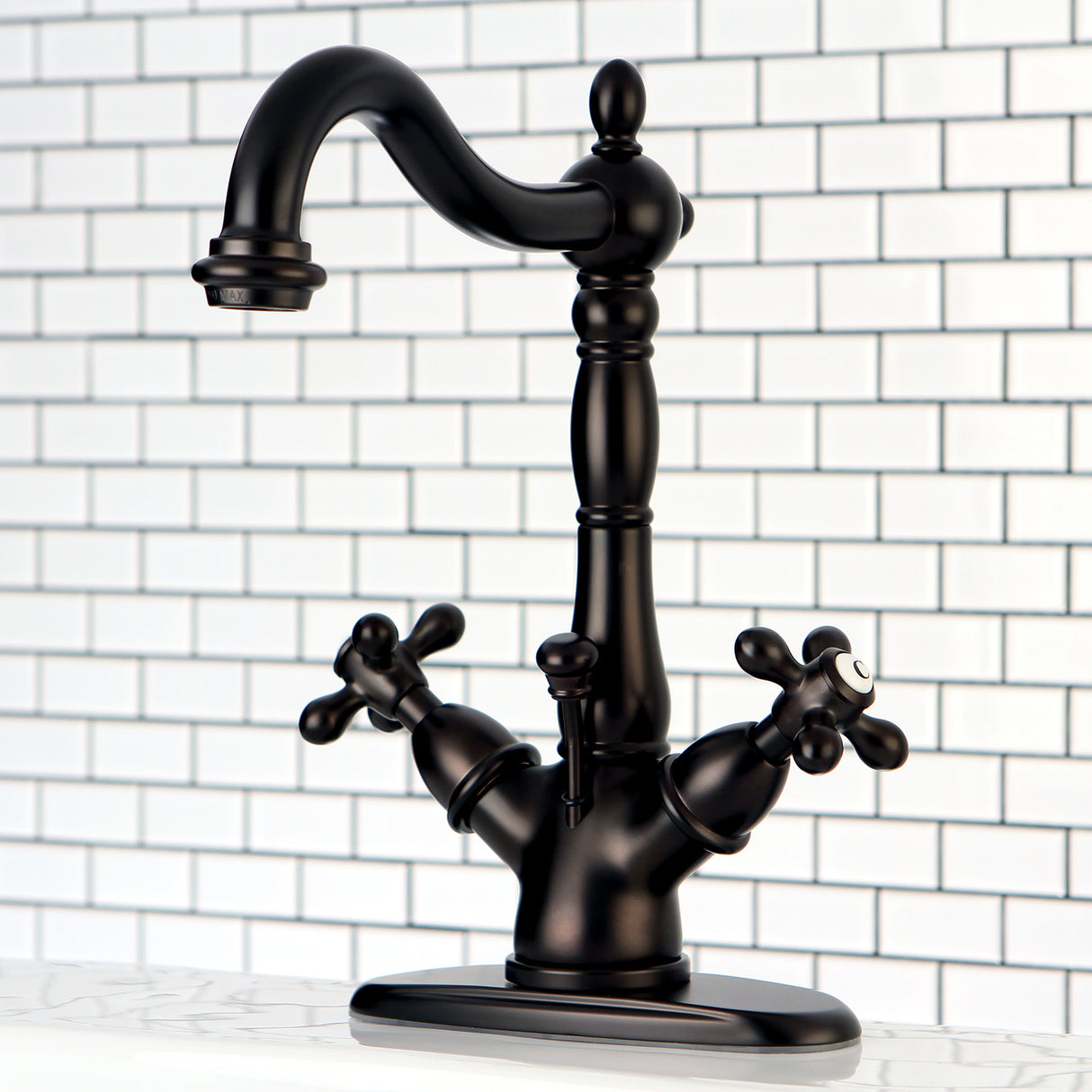 Kingston Brass KS1435AX Heritage Two-Handle Bathroom Faucet with Brass Pop-Up and Cover Plate, Oil Rubbed Bronze