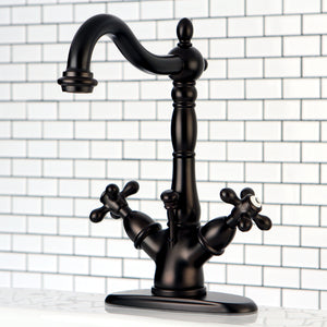 Kingston Brass KS1435AX Heritage Two-Handle Bathroom Faucet with Brass Pop-Up and Cover Plate, Oil Rubbed Bronze