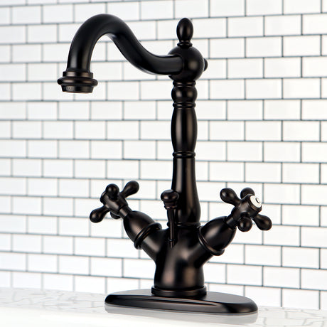 Kingston Brass KS1435AX Heritage Two-Handle Bathroom Faucet with Brass Pop-Up and Cover Plate, Oil Rubbed Bronze