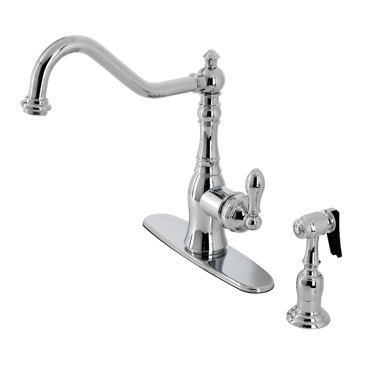Gourmetier GSY7701ACLBS American Classic Single Handle Kitchen Faucet with Brass Sprayer, Polished Chrome