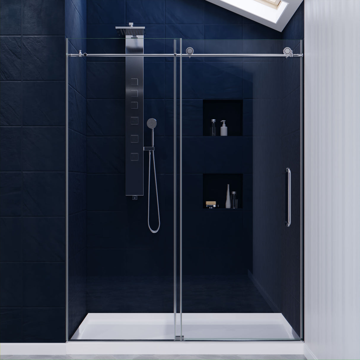 ANZZI MNSD-AZ13-02CH Padrona Series 60 in. by 76 in. Frameless Sliding Shower Door in Chrome with Handle