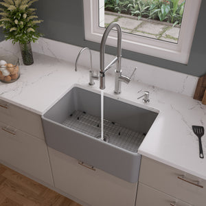 Gray Matte Smooth Apron 30" x 18" Single Bowl Fireclay Farm Sink