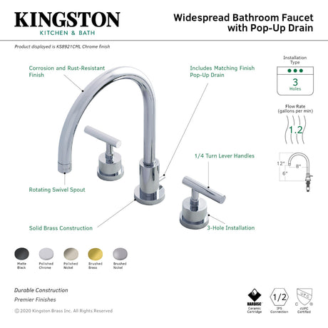 Kingston Brass KS8926CML 8 in. Widespread Bathroom Faucet, Polished Nickel