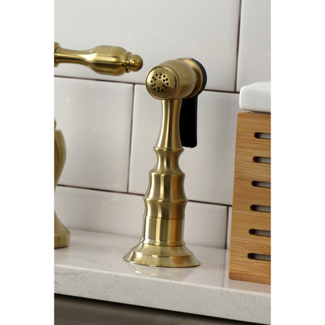 Kingston Brass KS7757TALBS Tudor Bridge Kitchen Faucet with Brass Sprayer, Brushed Brass