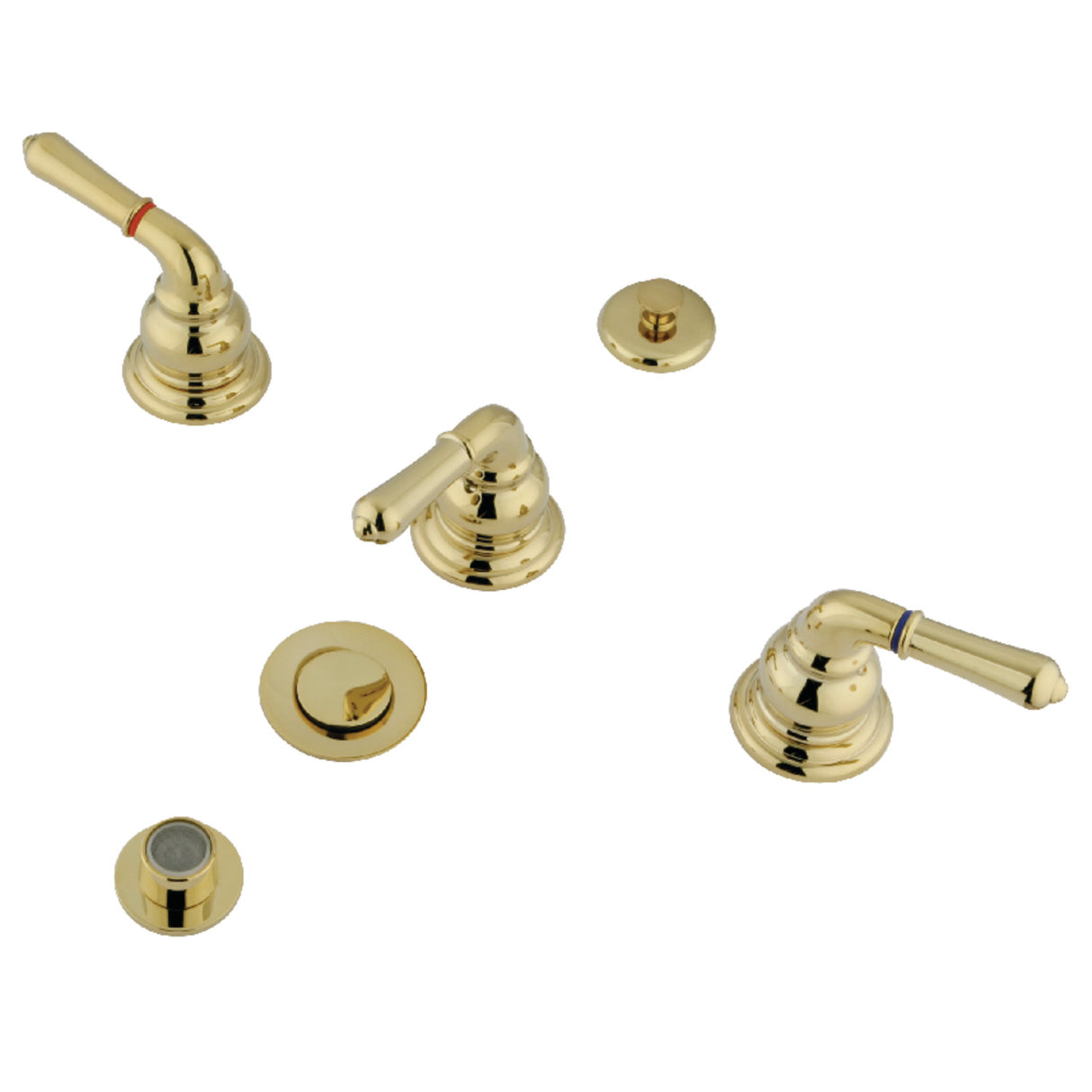 Kingston Brass KB322 Magellan Bidet Faucet With Three Lever Handle And Pop-Up, Polished Brass