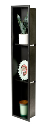 ALFI brand 8" x 36" Black Matte Stainless Steel Vertical Triple Shelf Bath Shower Niche